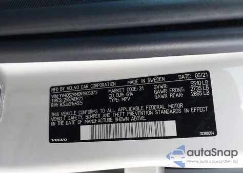 2022 Volvo Xc60 B6 R-Design из США, поврежденный, VIN YV4062RM6N1905972